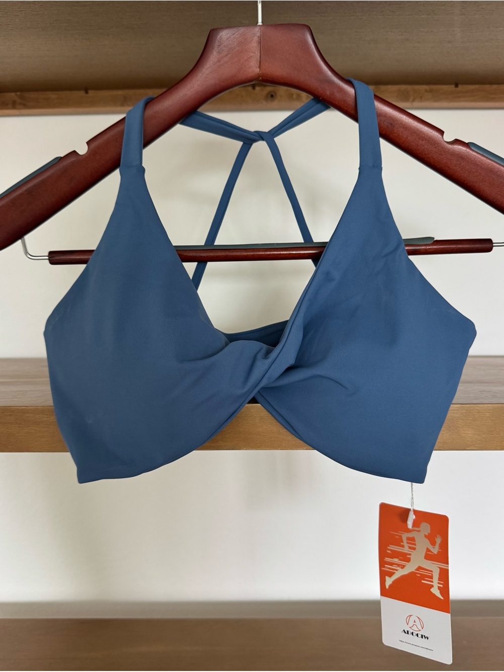 Twist-Front Slate Blue Strappy Sports Bra